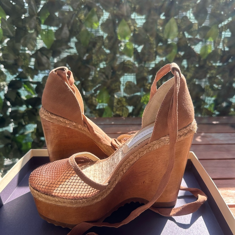 Stella McCartney Tan Platform Wedge Espadrille Sandals
